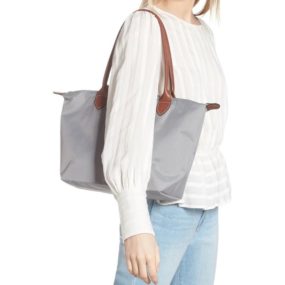 ❤️ NWT LONGCHAMP Le Pliage Small Medium Nylon Shoulder Tote GRAY 100% AUTHENTIC - Picture 2 of 16